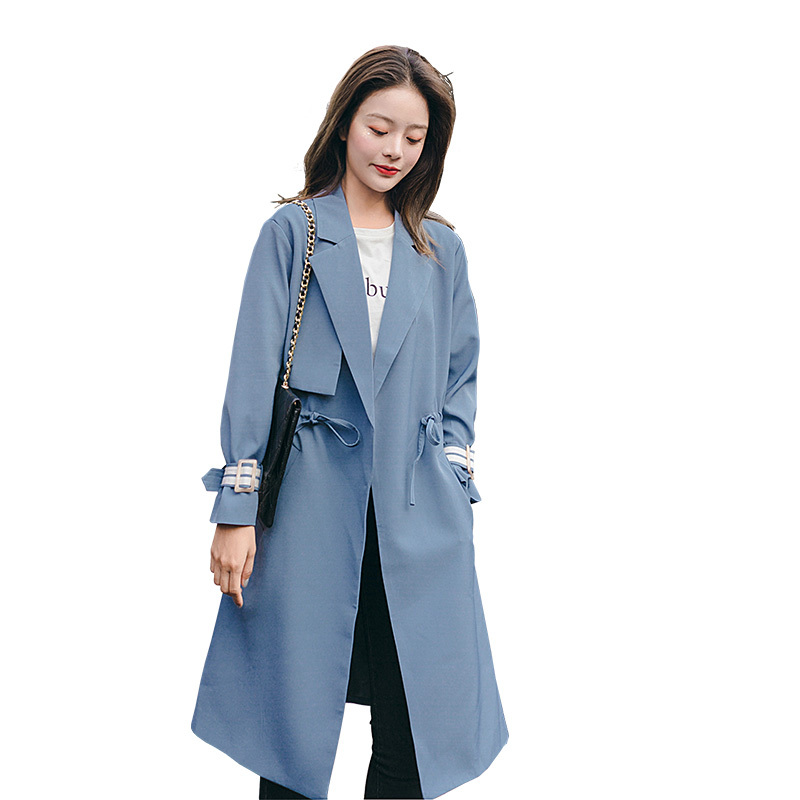 显瘦秋装女女士新品年轻潮韩版休闲宽松收腰中长款风衣黑色外套