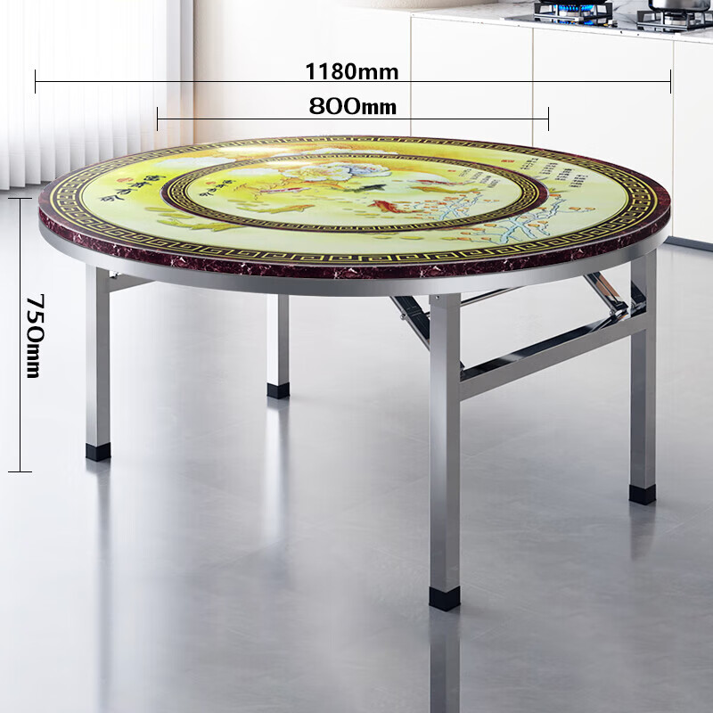 戴劲不锈钢内置转盘圆桌折叠桌带转盘1.18米内置0.8转盘全彩富贵有鱼高清大图