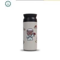 生活家原创可爱宇航员小熊保温杯学生水杯杯不锈钢保温 封后 宇航员小熊保温黑色平顶盖350