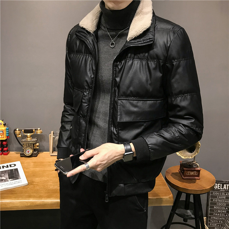 YUANSU男士冬季外套羊羔毛韩版修身潮流帅气短款棉袄加厚棉服冬装皮棉衣棉衣