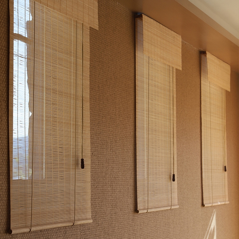 闪电客定制新中式竹帘卷帘百叶窗帘日式竹帘子免打孔百叶窗门帘隔断