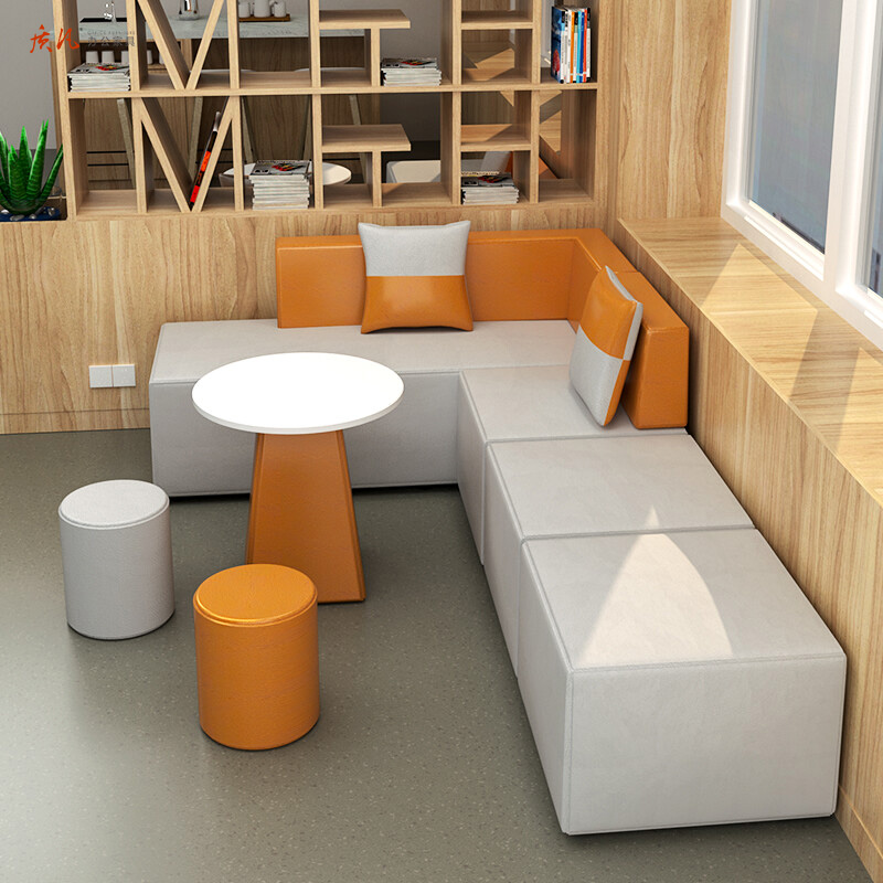 质凡办公创意沙发茶几组合套装布艺简约商务异形接待室休息区沙发高清大图