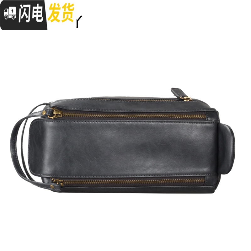 三维工匠品质洗漱包男士双拉链皮革便携手拎收纳包出差旅行用品包女高清大图