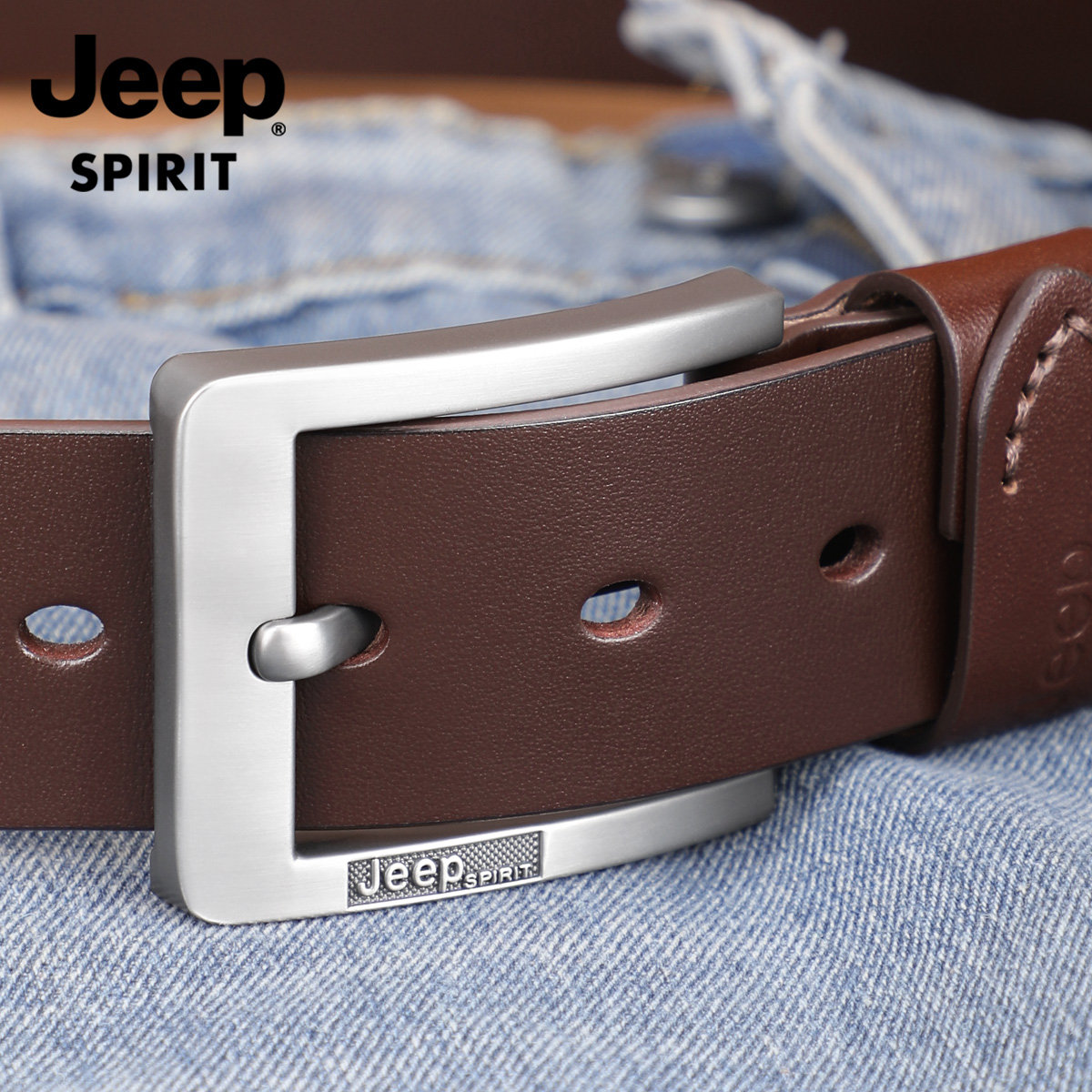 Jeep吉普牛皮皮带男士真皮针扣腰带男韩版潮流裤带纯正品2025裤腰高清大图