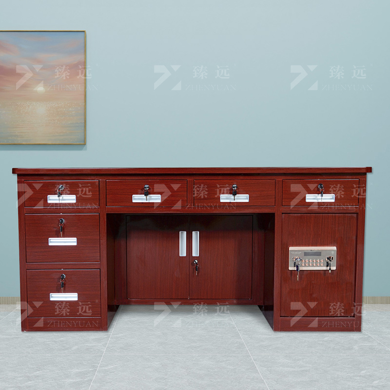 臻远 BXZ-27 钢制保险桌可投币收银财务桌1.6m木纹六斗电子锁