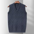 中年秋冬休闲V领纯色羊毛背心秋冬新款男式针织出口背心_225 180/2XL AH26中灰