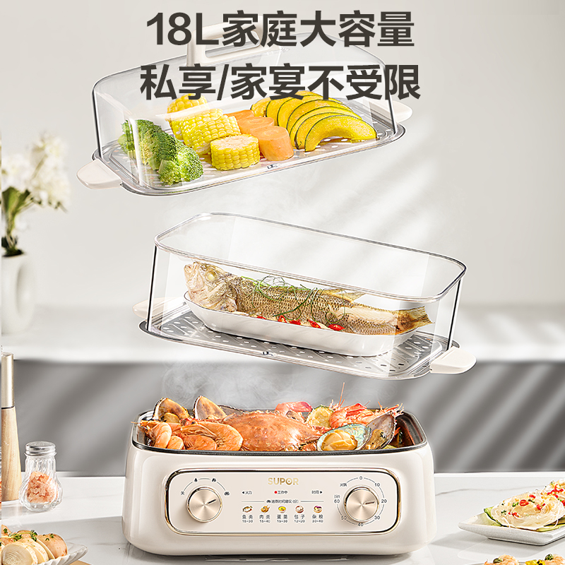 苏泊尔(SUPOR)电蒸锅炖蒸煮一体18L/升容量 电煮锅电火锅家用多功能电热锅双层 多用途锅ZN30FK969高清大图