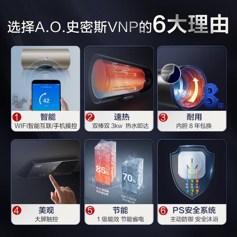 AO史密斯60升电热水器 金圭内胆 晶彩设计 手机预约 双棒双3kW速热 E60VNP APP智控高清大图