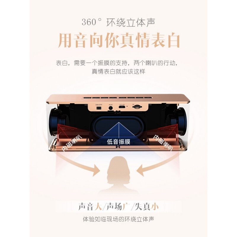 T20无线蓝牙音响音箱户外无线便携式家用室内小钢炮重低音迷你插卡手机车载收音机蓝土豪金官方标配