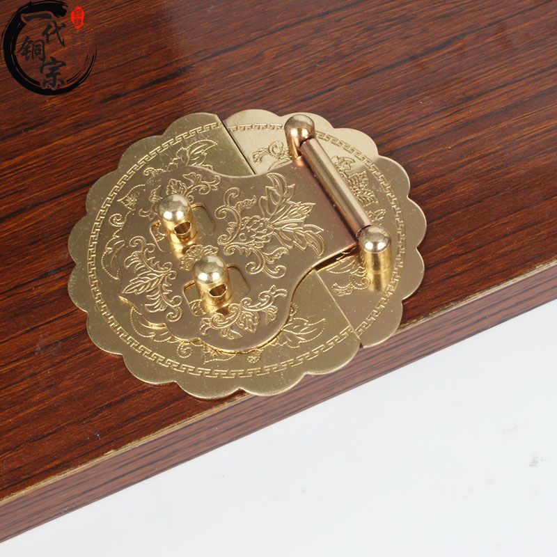 全铜刻花樟木箱子箱扣老式实木首饰盒子铜活锁扣礼品木箱铜搭扣