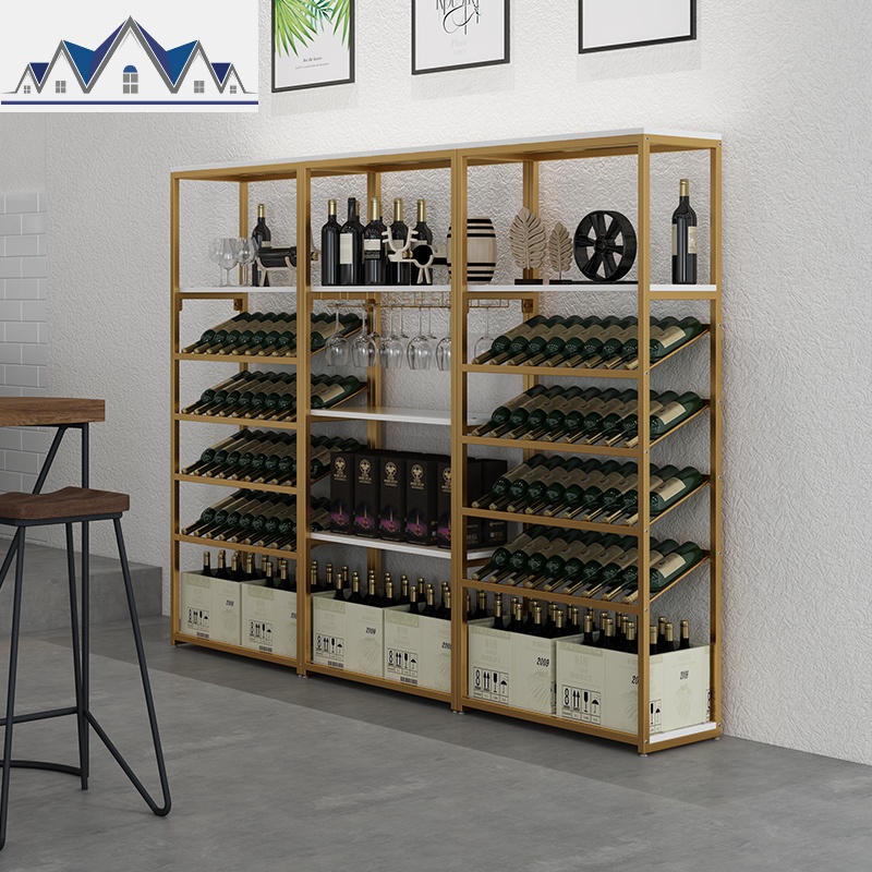 铁艺红酒架酒吧落地酒柜葡萄酒红酒收纳展示架置物架酒杯架 三维工匠高清大图