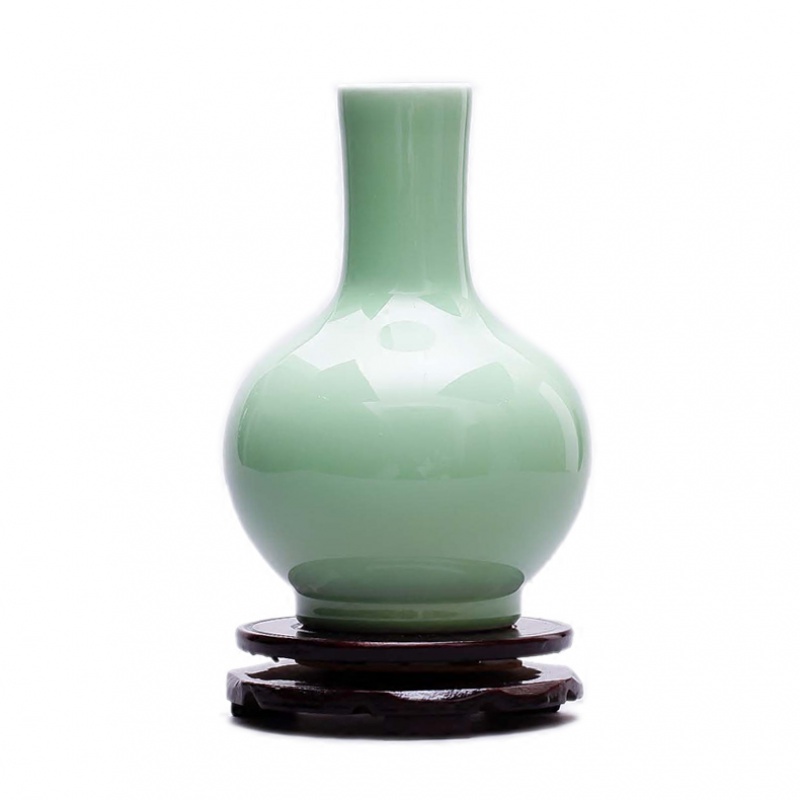 景德镇陶瓷器青瓷仿古花瓶新中式复古客厅干花插花玄关装饰品摆件 三维工匠 影青釉鱼尾瓶高清大图