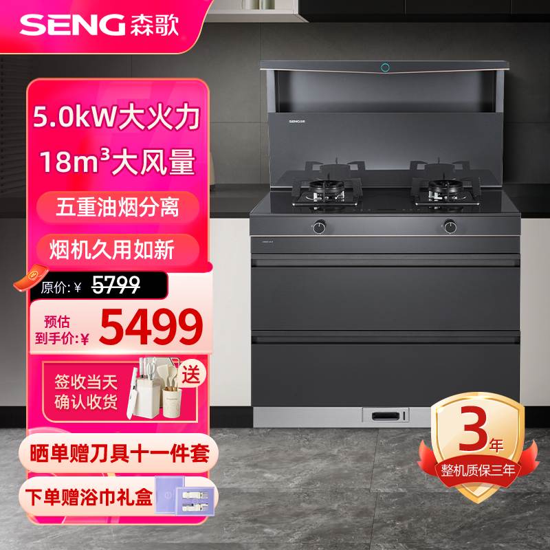 森歌(SENG)集成灶L1 消毒柜款 二星级消毒外观美 大容量 一体式吸烟机燃气灶具 抽油烟机燃气灶 灰色天然气高清大图