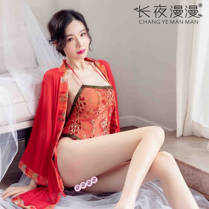 长夜漫漫唐装外套配肚兜 古典美女红色透视肚兜 情趣性感刺绣古装高清大图