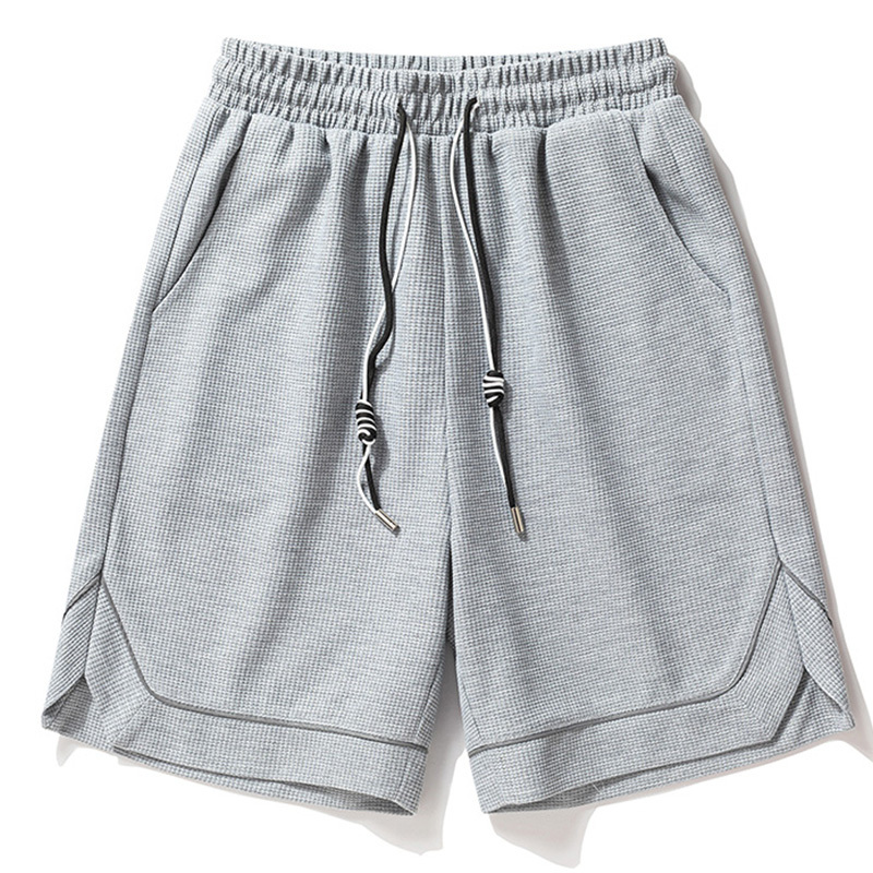 真维斯华夫格休闲运动五分裤男2022新款过膝短裤透气跑步篮球裤子