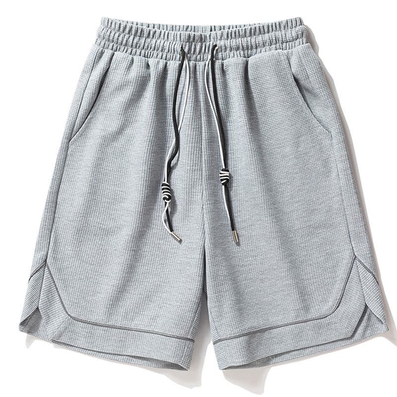 真维斯华夫格休闲运动五分裤男2022新款过膝短裤透气跑步篮球裤子图片