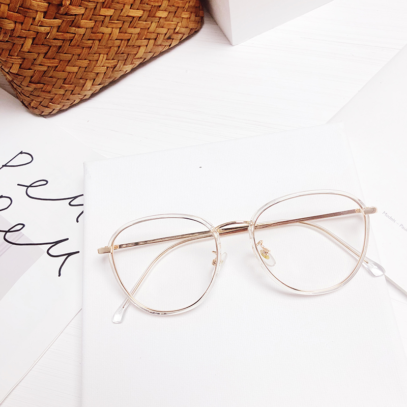 好奇复古透明素颜女眼镜框韩版小清新椭圆平光镜学生防蓝光近视眼镜架