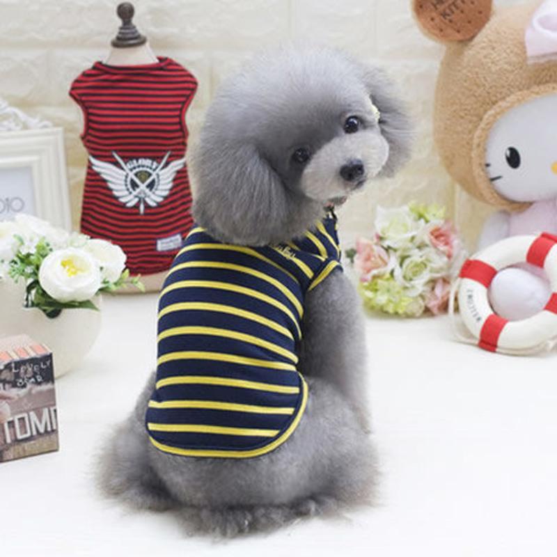 狗狗衣服春秋装背心泰迪小型犬幼犬比熊秋季薄款宠物两脚衣条纹衫 三色条纹背心DA471WG-红色 S码（推荐背长:20厘米