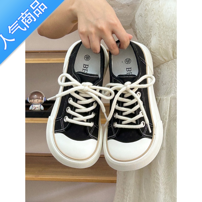 SUNTEK甜森森奶呼呼丑萌帆布鞋宽头厚底女2023新款小众原创配裙子小白鞋高清大图