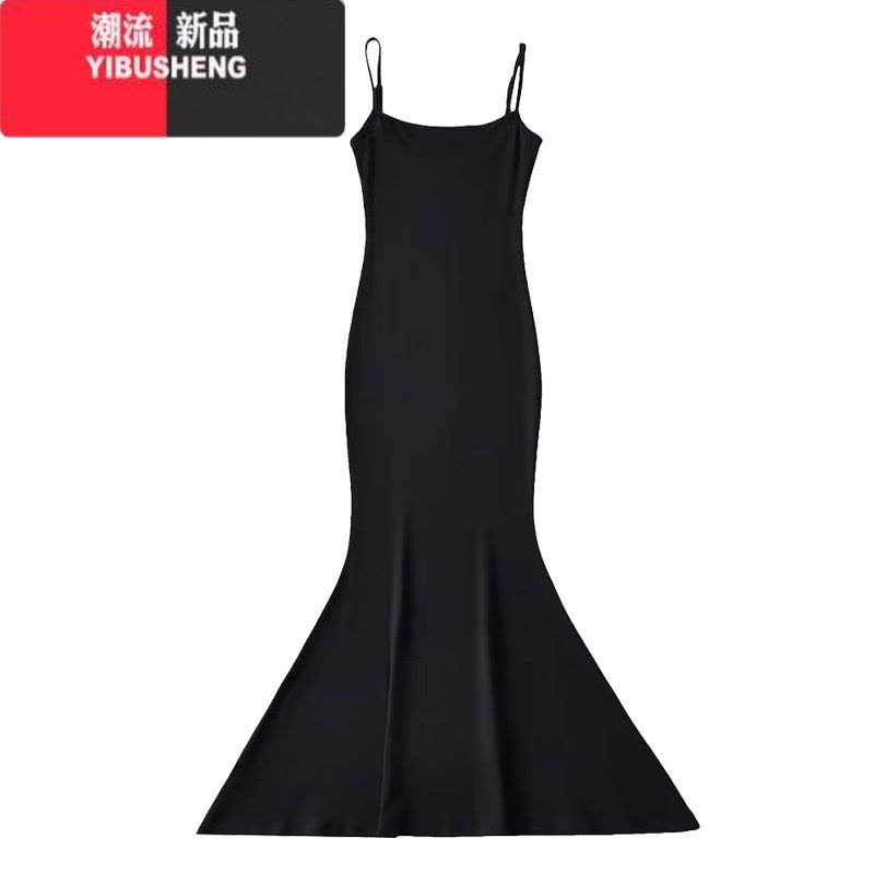 YIBUSHENG纯欲风性感黑色吊带连衣裙女2024新款修身垂坠感包臀鱼尾长裙子图片