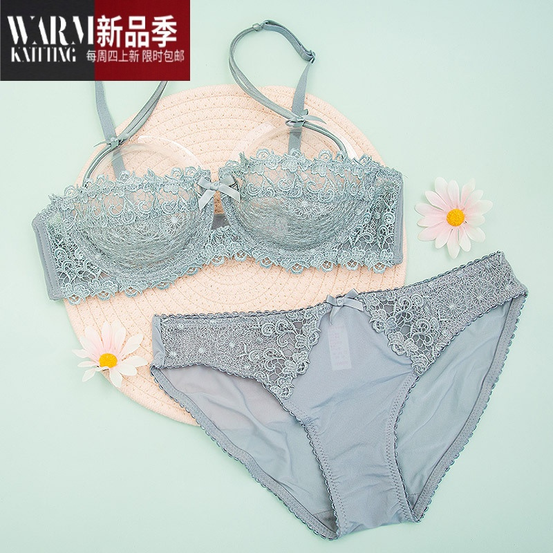 闪潮 Shanchao 文胸套装shanchao半杯二分之一透明内衣文胸大胸显小纯欲性感套装超薄款蕾丝透明女 内衣套装 价格图片品牌报价 苏宁易购玖煦商务专营店