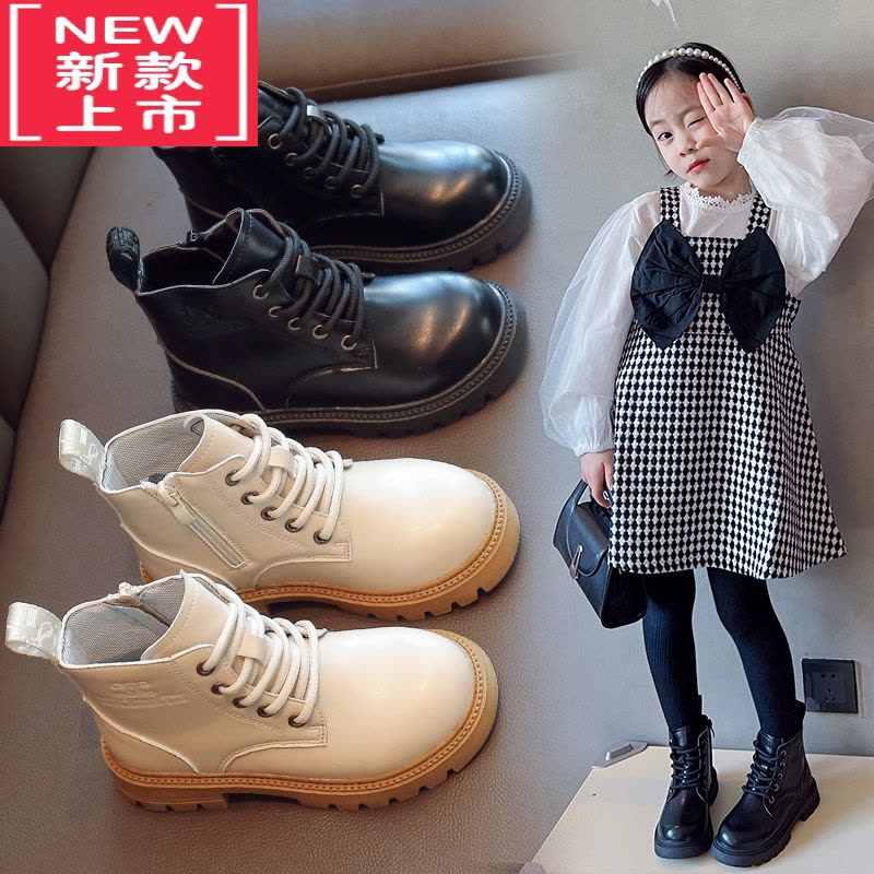 可莉允女童马丁靴中大童单靴2022秋冬款洋气儿童靴子炸街小短靴男童皮靴图片