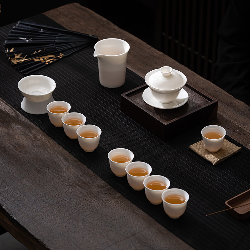 苏氏陶瓷/SUSHI CERAMICS J0879 羊脂玉瓷丰亭三才盖碗礼盒套组 130ML (单位:盒)高清大图