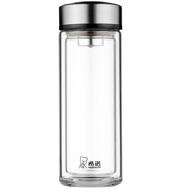 希诺(HEENOOR)带滤网双层玻璃杯380ml-XN-7073