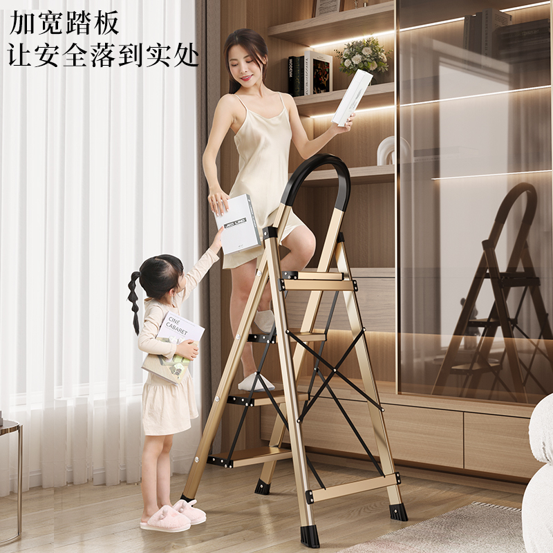 奥鹏家用折叠梯子加厚铝合金安全人字梯伸缩多功能楼梯四五步爬梯楼梯高清大图