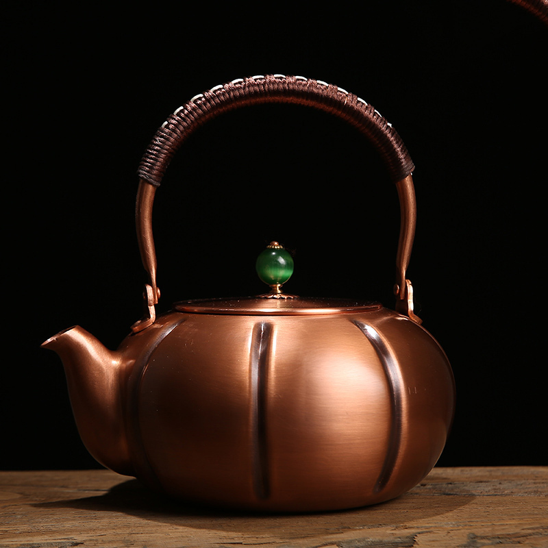 铭陶满堂大容量铜茶壶纯铜南瓜铜壶紫铜烧水壶无涂层煮茶加厚茶壶视频