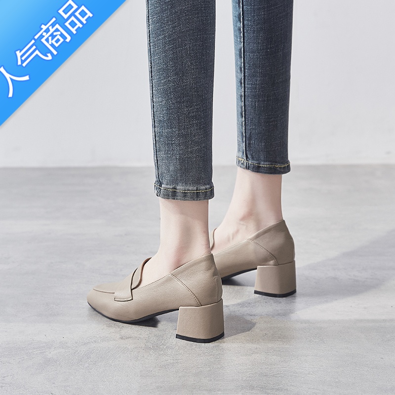 SUNTEK乐福鞋女2023新款复古小皮鞋中跟英伦高跟鞋女春秋乐福鞋百搭粗跟高清大图