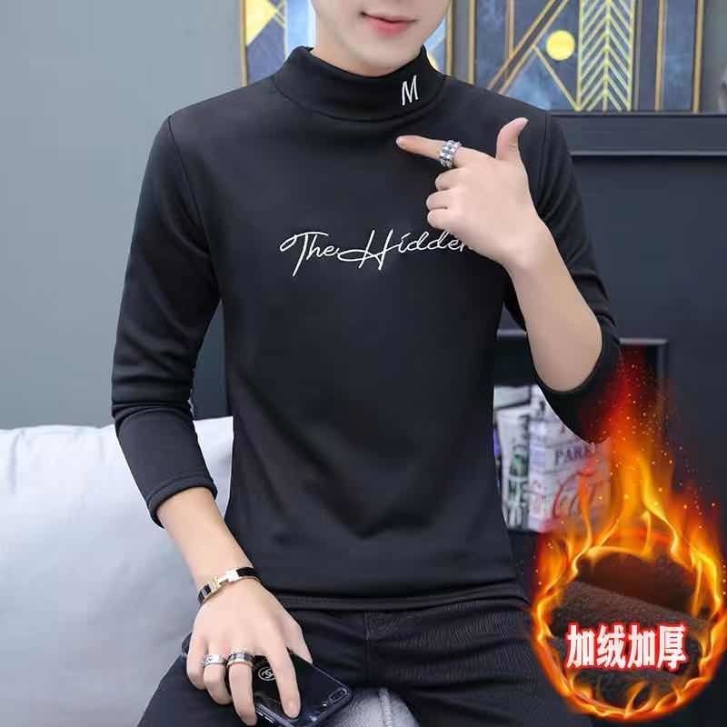 冬季加绒加厚长袖T恤男士韩版上衣潮流半高领打底衫男保暖卫衣服莎丞