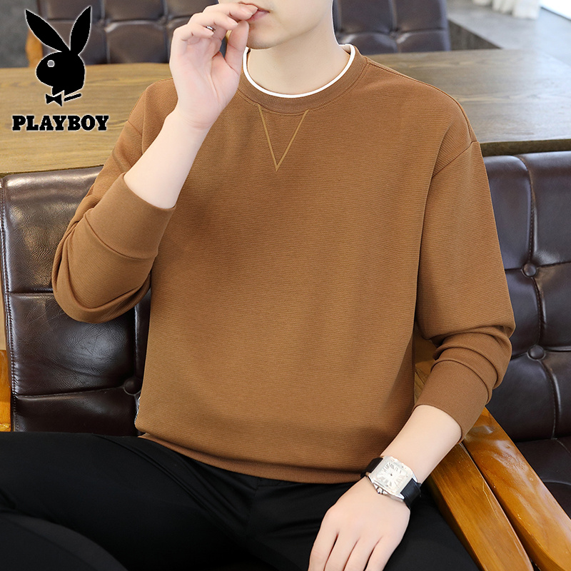 花花公子新款【】春秋休闲圆领卫衣男长袖T恤新面料打底衫高清大图