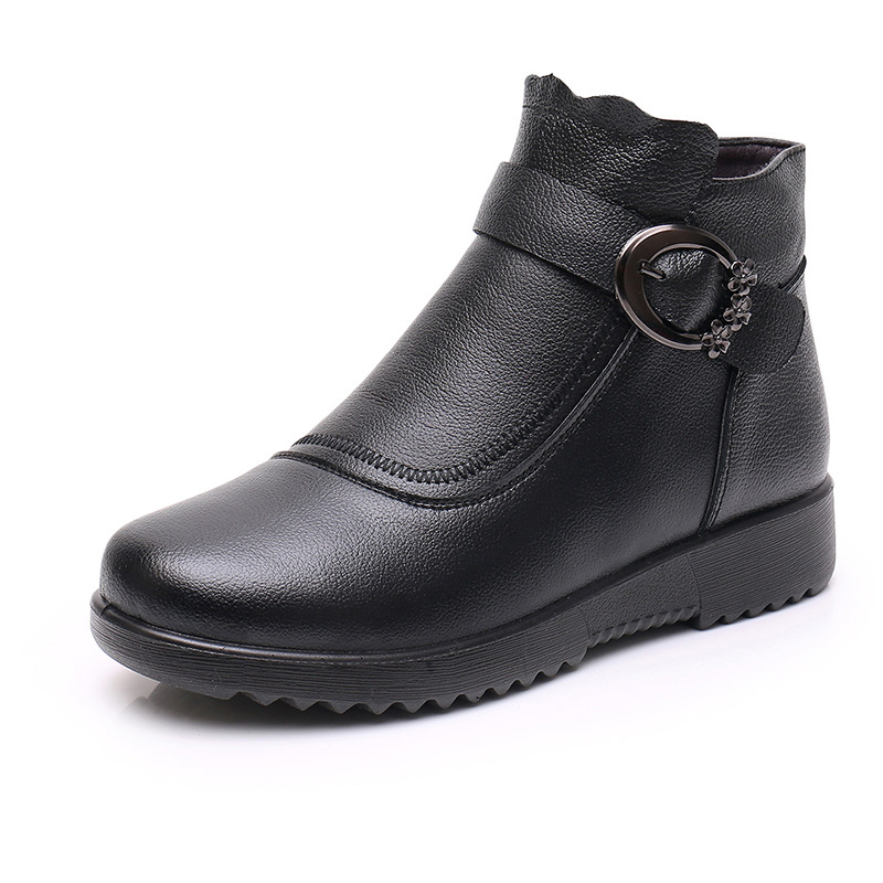 秋季新款真皮妈妈棉鞋软底防滑加厚舒适中老年女棉鞋厂家直销高清大图