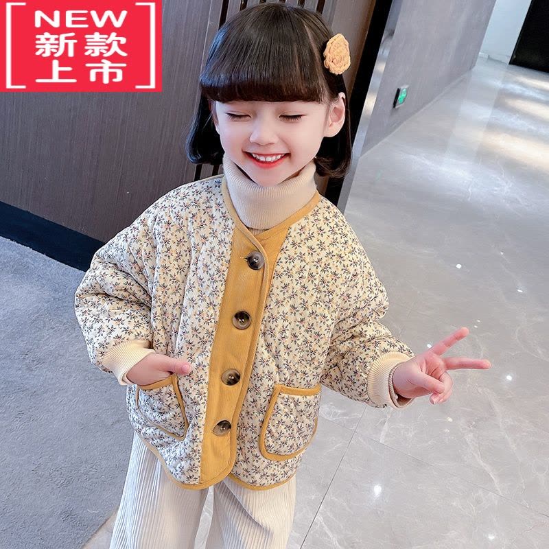 可莉允女童冬装棉袄202新款韩版儿童洋气碎花棉衣内胆时髦女孩保暖上衣棉服图片