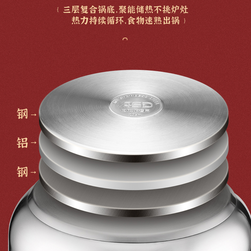 爱仕达蒸锅304不锈钢两层28CM大容量蒸笼锅蒸包子馒头燃气电磁炉通用ZS28C1WG