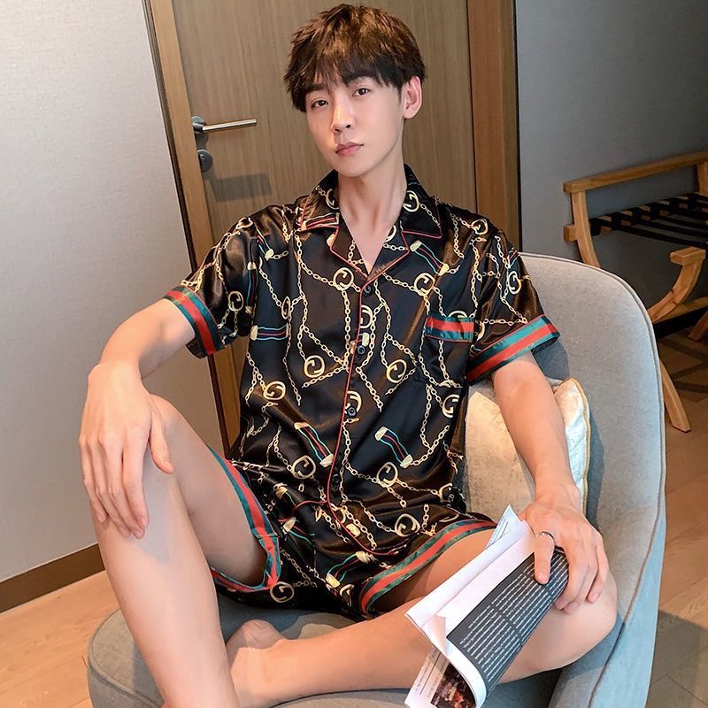 男士睡衣短袖薄款仿冰丝春夏季薄款夏天卡通可爱学生家居服套装莎丞