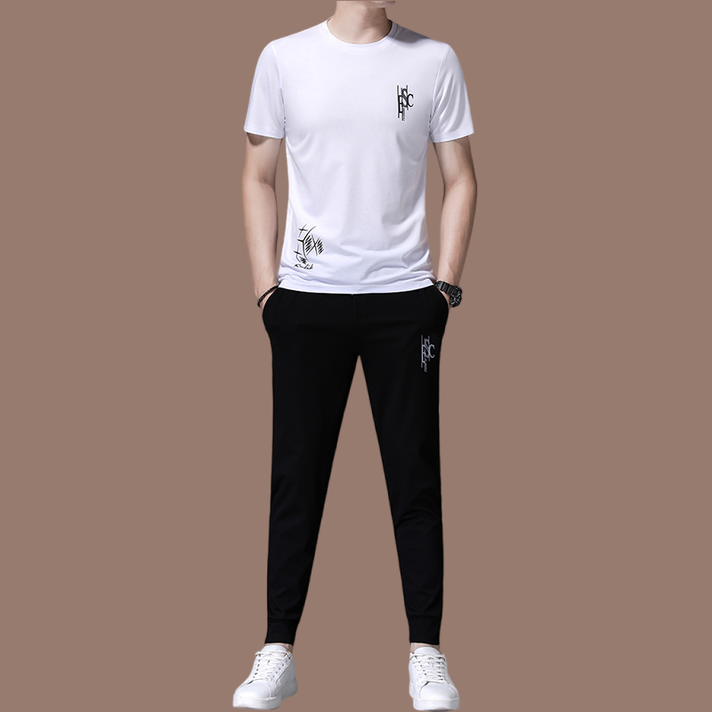 恒源祥高档桑蚕丝男士休闲运动套装男夏季短袖圆领搭配冰丝夏装潮 529款白色 165/M适合体重90-120斤