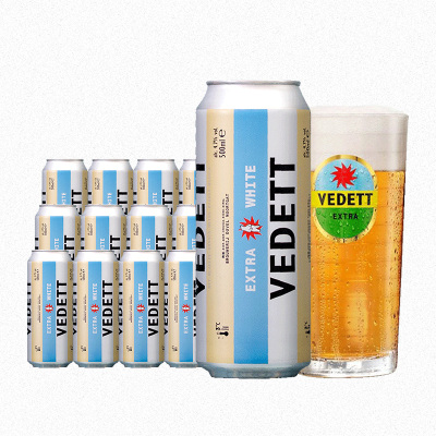新包装新日期比利时进口白熊啤酒vedett小麦精酿500ml*12罐装白熊