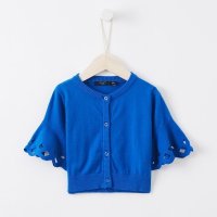 【1件3折价：56.7】米喜迪mecity童装夏装新款女童喇叭袖毛织开衫_499 110/52 奥林匹克蓝
