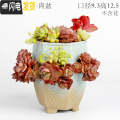 三维工匠复古创意个性多肉悬崖老桩高花盆缺口造型控型盆陶瓷绿植老庄花器 三孔浅绿多肉盆 中等