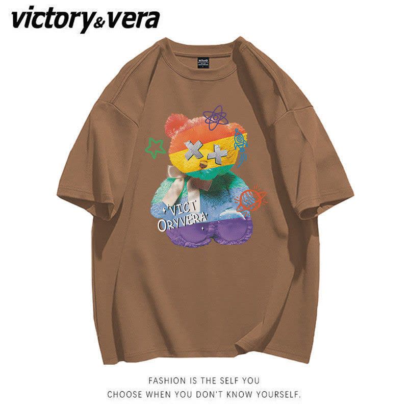 VICTORYVERA美式复古小熊短袖T恤女2022新款夏季宽松韩版百搭上衣图片