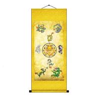 【苏宁臻选】入户玄关装饰画进门招财画九龙图挂画玄关九凤画卷轴画画装饰画竖版丝绸装饰画
