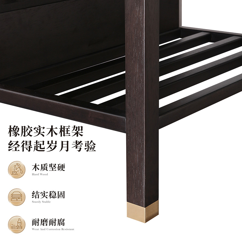 全友家居新中式橡胶木框架雅奢客厅家具钢化玻璃边桌茶几分区储物电视柜高清大图