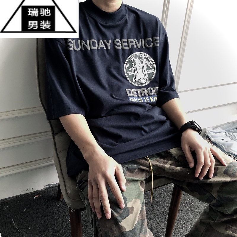 希杰狮王oversizet恤男侃爷短袖大码宽松潮牌美式复古ins潮流休闲半袖