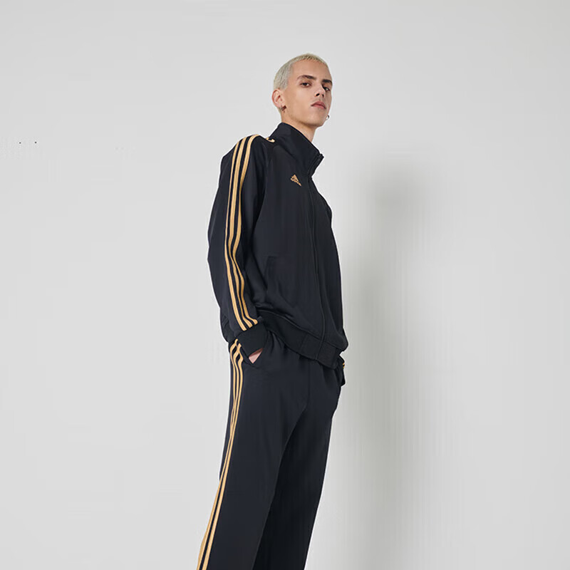阿迪达斯 （adidas）运动套装男秋季外套长裤两件套跑步运动套装 黑金高清大图