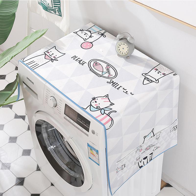 BONJEAN滚筒洗衣机盖巾床头柜冰箱盖布单开双开冰箱罩微波炉遮盖防尘布 蓝色猫咪 双开/小双开冰箱60*170cm（升级防水）
