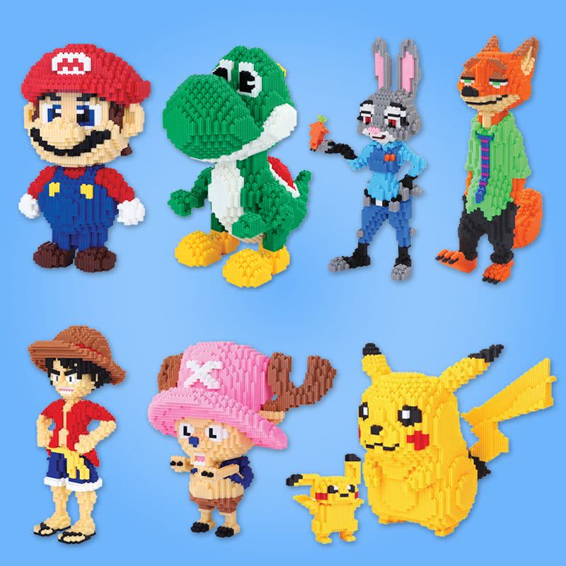 成人钻石拼接小颗粒拼装积木玩具大号兼容乐高马里奥龙猫狐狸 嬉仔红绿马里奥2只XZ8001-02图片