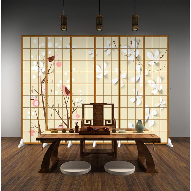 森美人日式仿木纹格子屏风隔断客厅现代简约双面移动布艺时尚可折叠折屏 黑色6扇防透宽2.4米