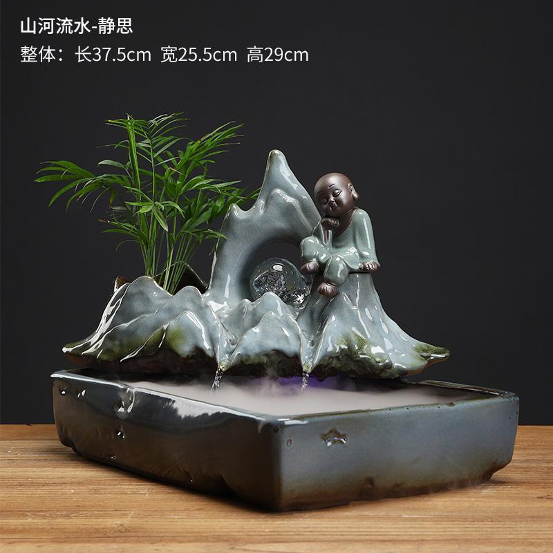 美帮汇新中式陶瓷流水加湿器玄关客厅家居工艺摆件乔迁开业礼品高清大图